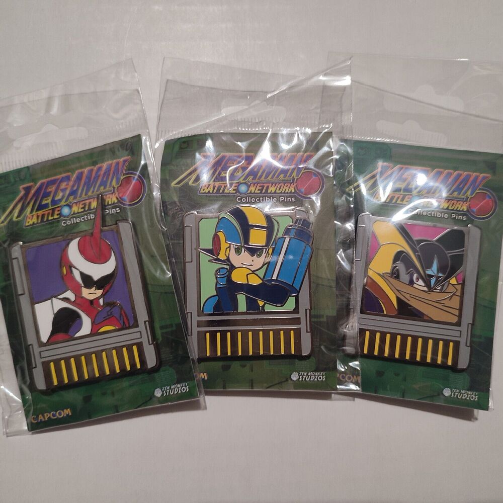 Mega Man Bass Proto Man and Megaman Navi Chip Enamel Pins Set Official Badges